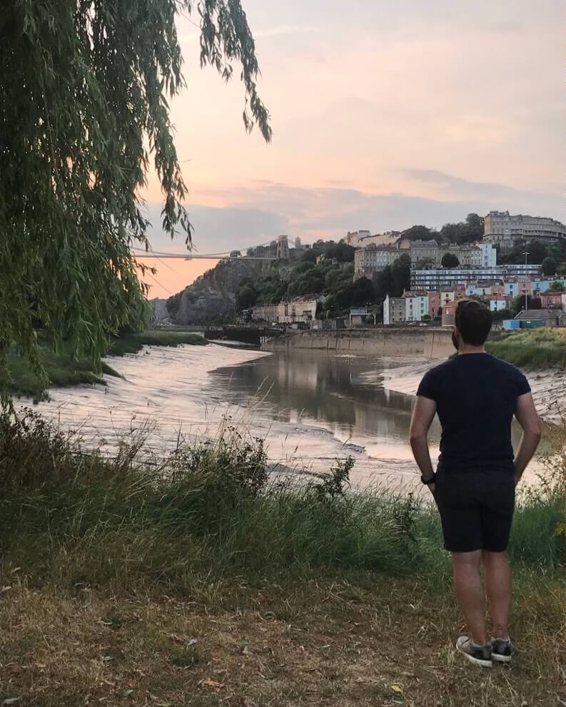 A sunset snap of me looking out over the Clifton Suspension Bridge in Bristol